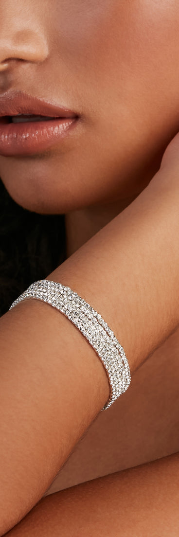Glam Goals Rhinestone Bracelet helps create the best bachelorette party outfit or the bride's sultry bachelorette dress for a look that slays!