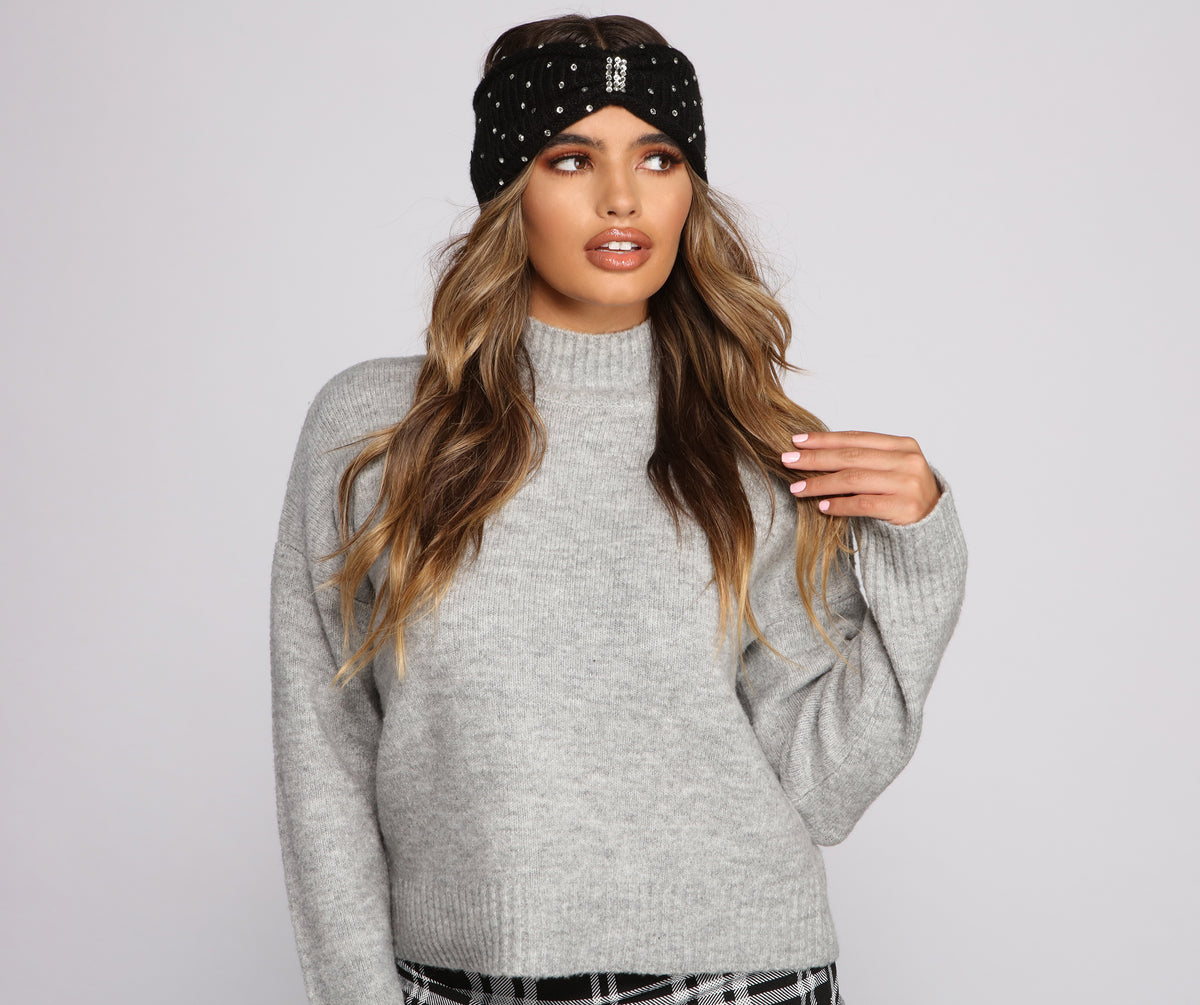 Rhinestone Bow Front Knit Headband & Windsor
