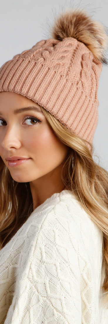 Winter Ready Pom Cable Knit Beanie