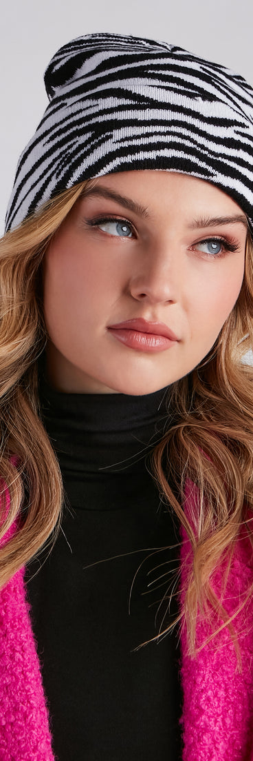Safari Cutie Zebra Print Knit Beanie
