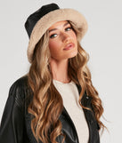 Get Cutesy Faux Leather Sherpa Bucket Hat
