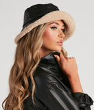 Get Cutesy Faux Leather Sherpa Bucket Hat