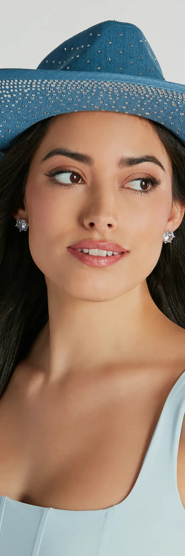 Upbeat Glam Rhinestone Denim Cowboy Hat