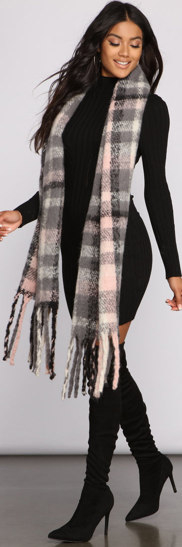 Cozy Plaid Fringe Blanket Scarf for 2022 festival outfits, festival dress, outfits for raves, concert outfits, and/or club outfits