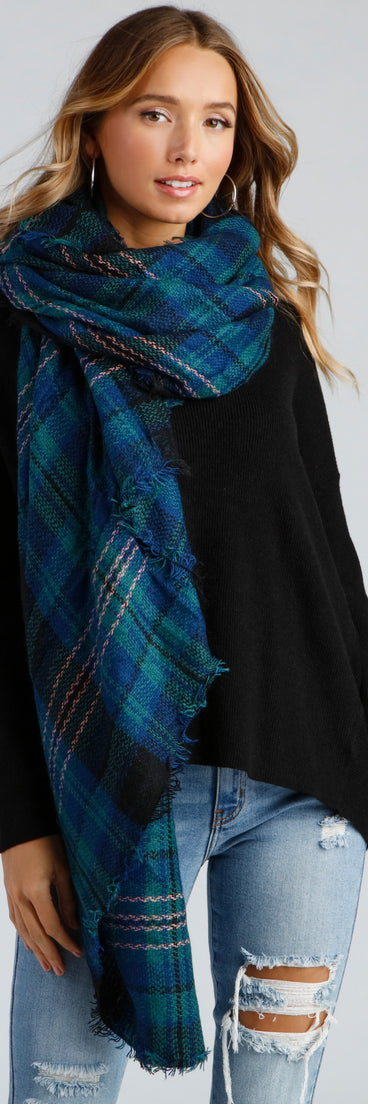 Wrapped In Plaid Frayed Scarf