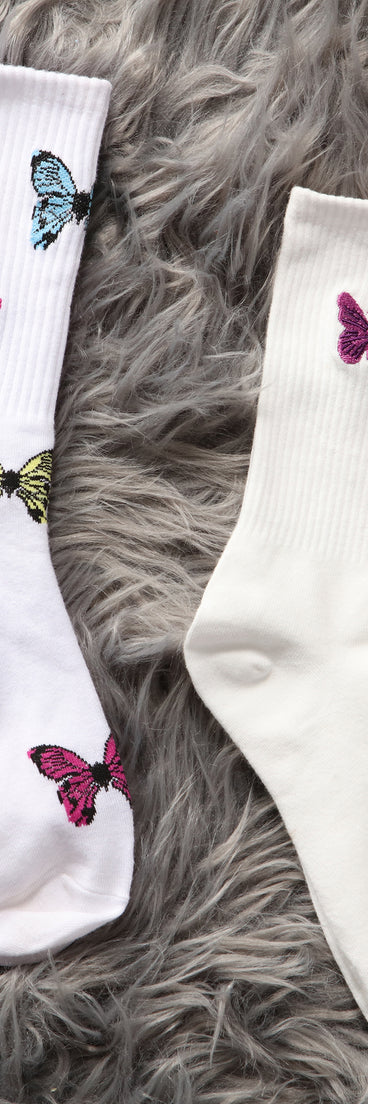 Two Pack Butterfly Crew Socks