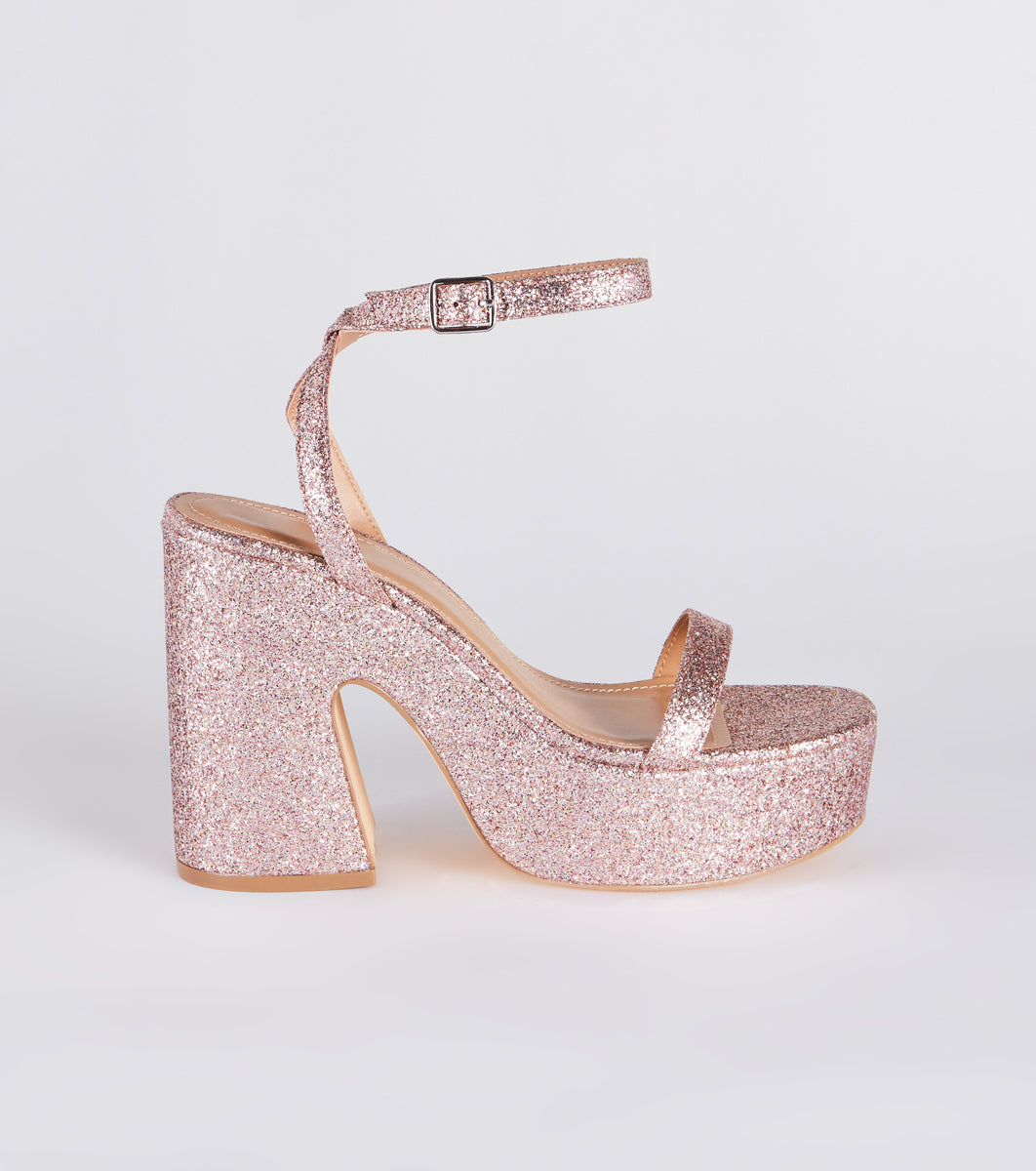 Shining Star Glitter Platform Block Heels | Windsor