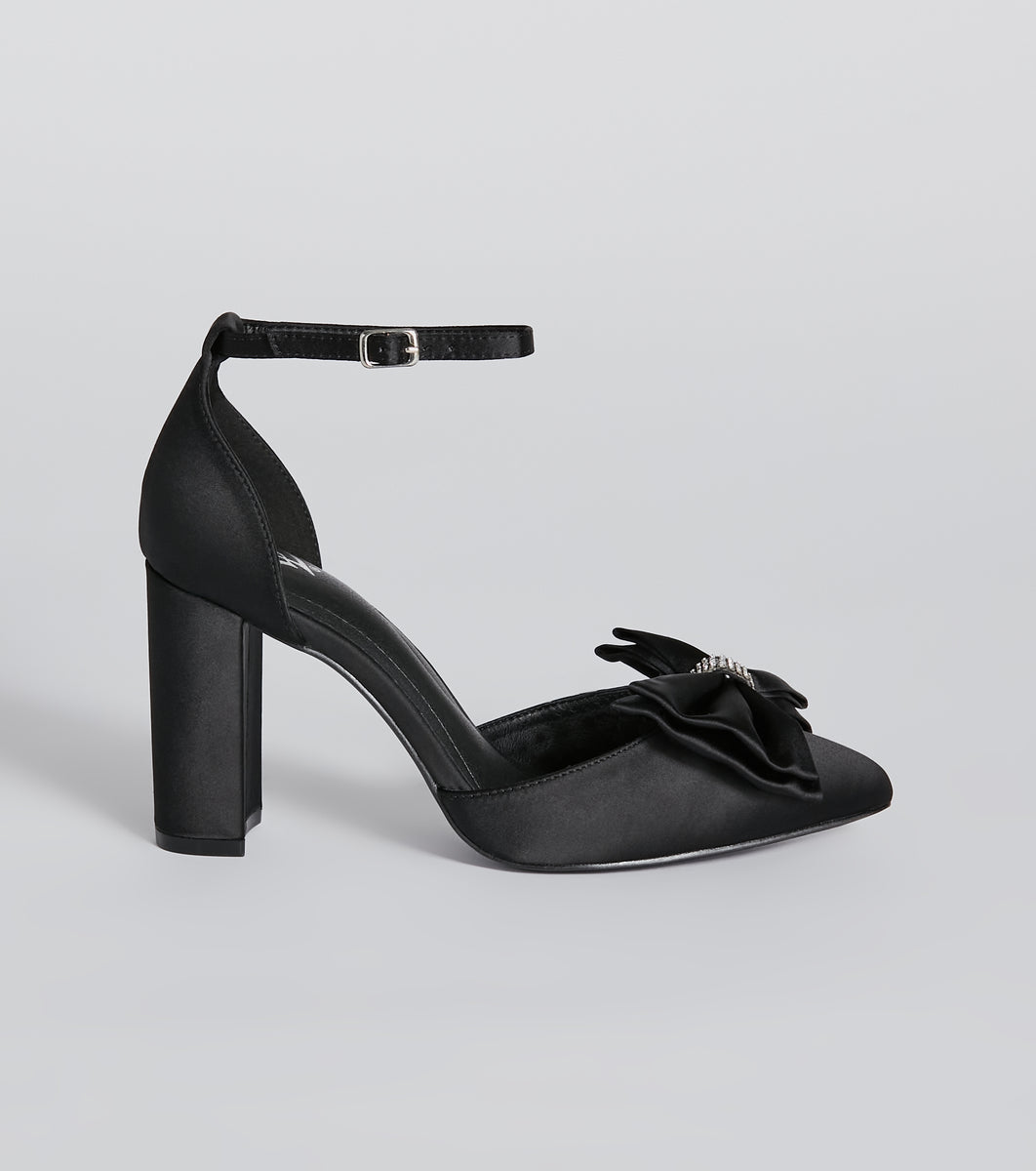Statement Making Satin Bow Block Heel Pumps Windsor