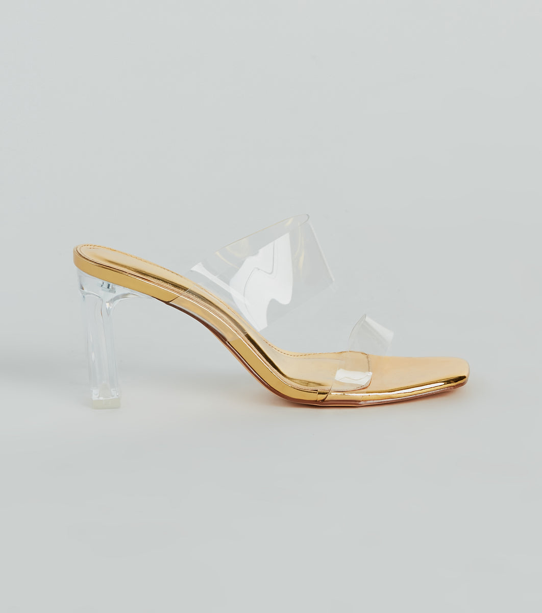 Style So Clear Strap Metallic Block Heel Mules | Windsor