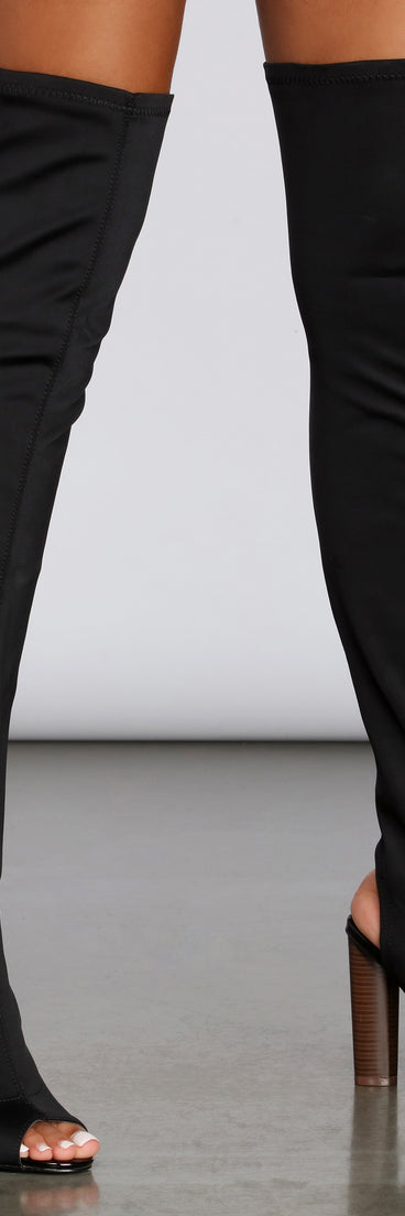 Peep Toe Thigh High Boots for 2022 festival outfits, festival dress, outfits for raves, concert outfits, and/or club outfits