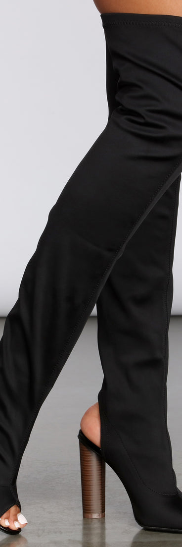 Peep Toe Thigh High Boots for 2022 festival outfits, festival dress, outfits for raves, concert outfits, and/or club outfits