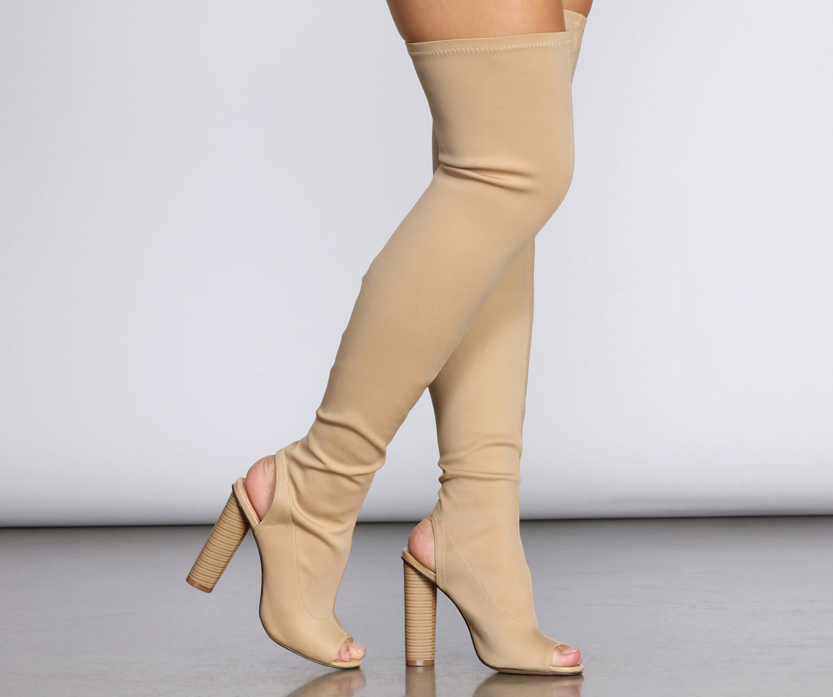 Beige Peep Toe Knee Boots Peep Toe Thigh High Boots Windsor