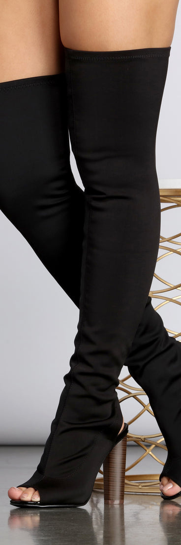 Peep Toe Thigh High Boots for 2022 festival outfits, festival dress, outfits for raves, concert outfits, and/or club outfits