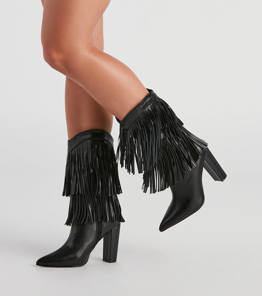 leather fringe boots フリンジブーツ fringe boots sold on Temu United States