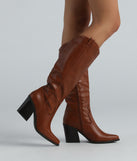 Kick Up A Storm Faux Leather Western Boots is a fire pick to create a concert outfit, 2024 festival looks, outfits for raves, or to complete your best party outfits or clubwear!