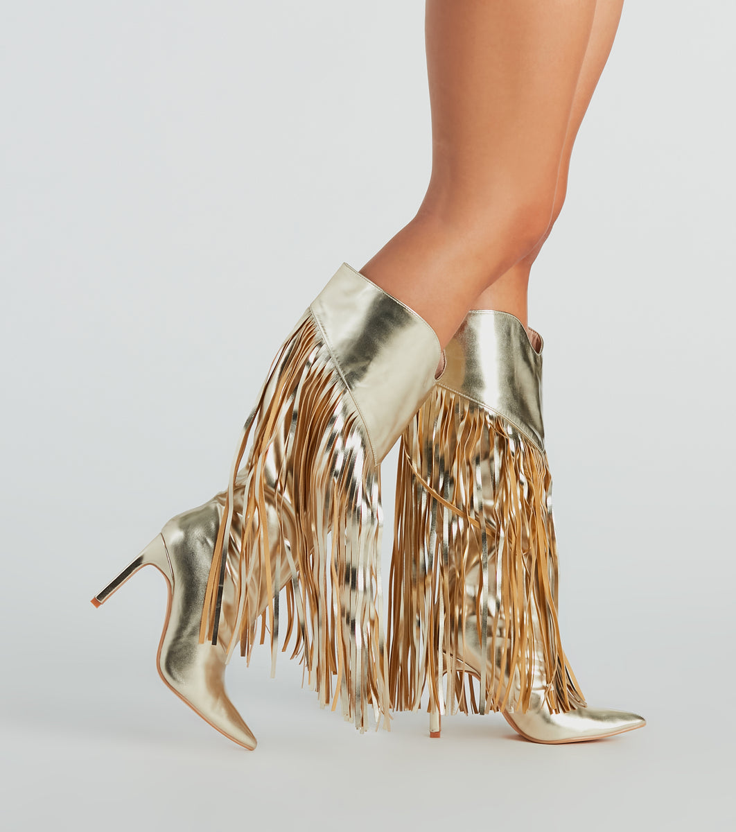 Shaking It Faux Leather Metallic Fringe Boots | Windsor