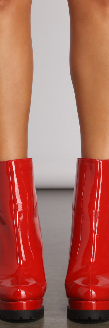 Red Hot Faux Patent Leather Lug Booties are chic ladies' shoes to complete your best 2023 outfits. They come in a variety of trendy women's shoe styles like platforms and dressy low-heels, & are available in wide widths for better comfort.