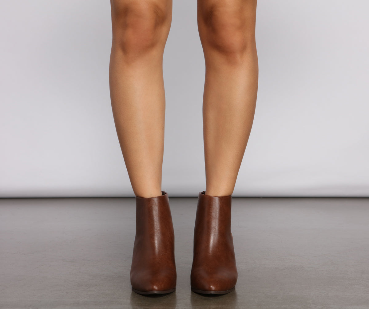 faux leather block heel booties