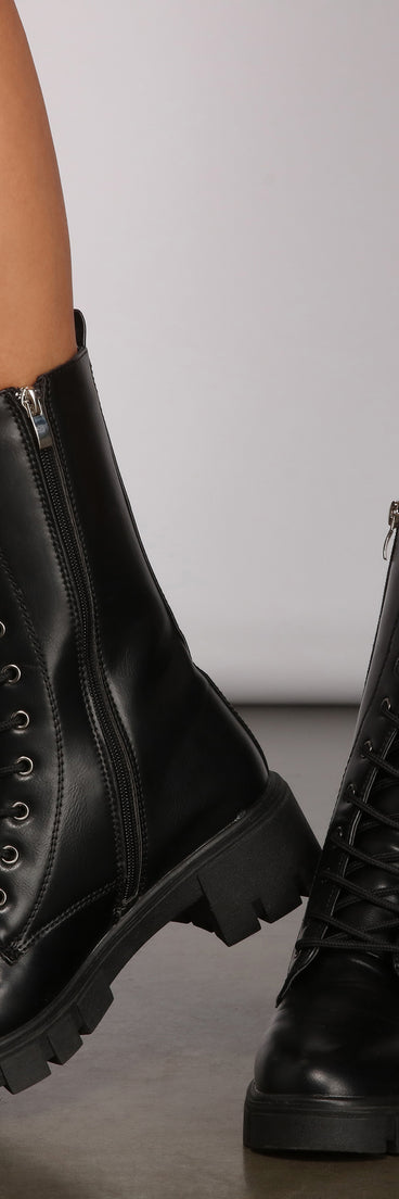 Edgy Trends Faux Leather Combat Boots are chic ladies' shoes to complete your best 2023 outfits. They come in a variety of trendy women's shoe styles like platforms and dressy low-heels, & are available in wide widths for better comfort.