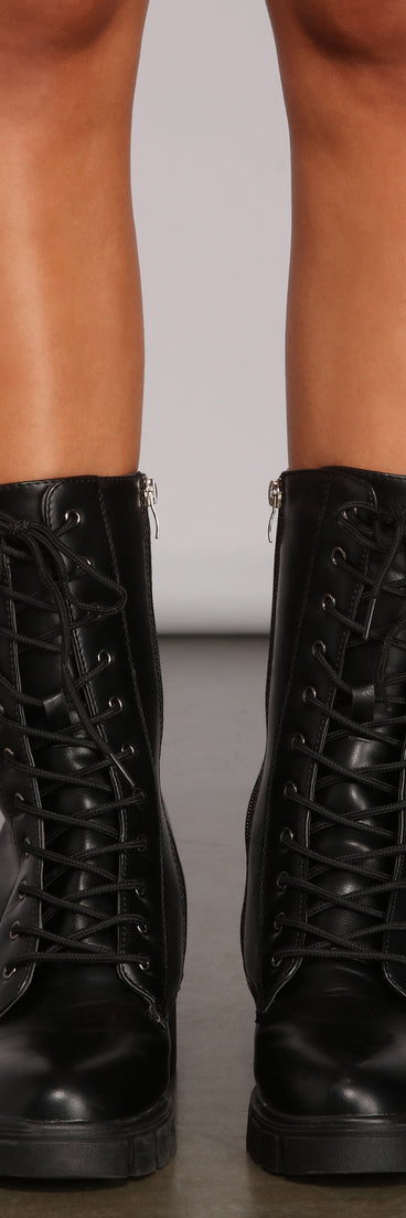 Edgy Trends Faux Leather Combat Boots are chic ladies' shoes to complete your best 2023 outfits. They come in a variety of trendy women's shoe styles like platforms and dressy low-heels, & are available in wide widths for better comfort.