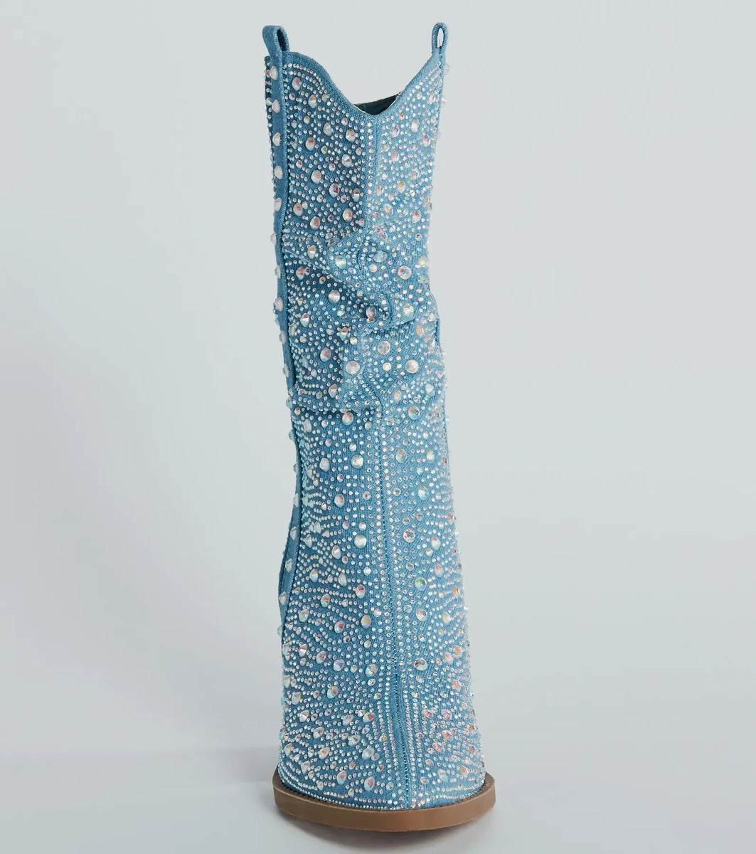 SongLily Mardi Gras Rhinestone Cowboy Boots