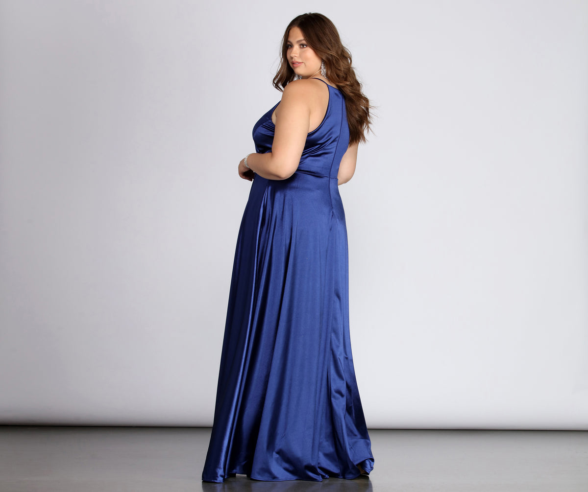 Plus Gabrielle Formal High Slit Satin Dress | Windsor Plus Gabrielle Formal High Slit Satin Dress | Windsor