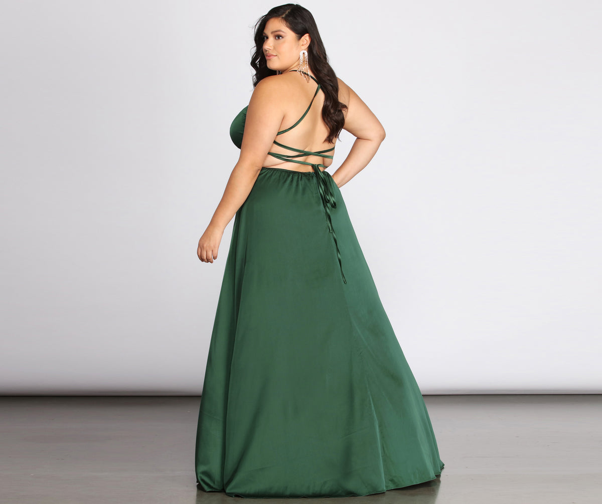 Plus Vera Satin Lace Up Formal Dress | Windsor Plus Vera Satin Lace Up Formal Dress | Windsor