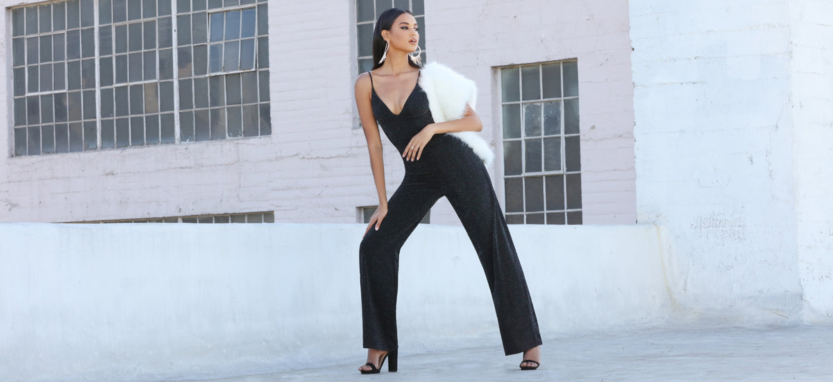 how to dress up a black jumpsuit for christmas party holiday party outfit idea obsessed with this lace jumpsuit paired with a black blazer for the Christmas season holiday party style, styling video, black blazer look, Christmas party outfit ideas, 12 days