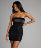 Feel ready for every dance floor moment or feed-worthy reel in the Fatima Strapless Beaded Bodycon Mini Dress, a homecoming dress designed to own your moment.