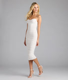 Own the spotlight in the Ava Cowl Neck Bodycon Mesh Lace Midi Formal Dress, a white formal dress crafted to deliver luxe style for summer weddings, Army Balls, or any special event.