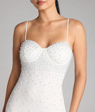 A stunning pick for an engagement photoshoot outfit or autumn wedding guest dress, this fall formal dress showcases the Clarissa Rhinestone And Pearl Mini Dress in white with a graceful silhouette that captures the moment.