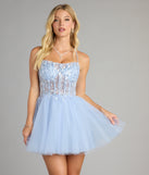 Elodie Floral Embroidered Mesh Skater Dress