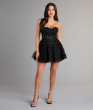 Feel ready for every dance floor moment or feed-worthy reel in the Carla Corset Tulle A-Line Mini Dress, a homecoming dress designed to own your moment.