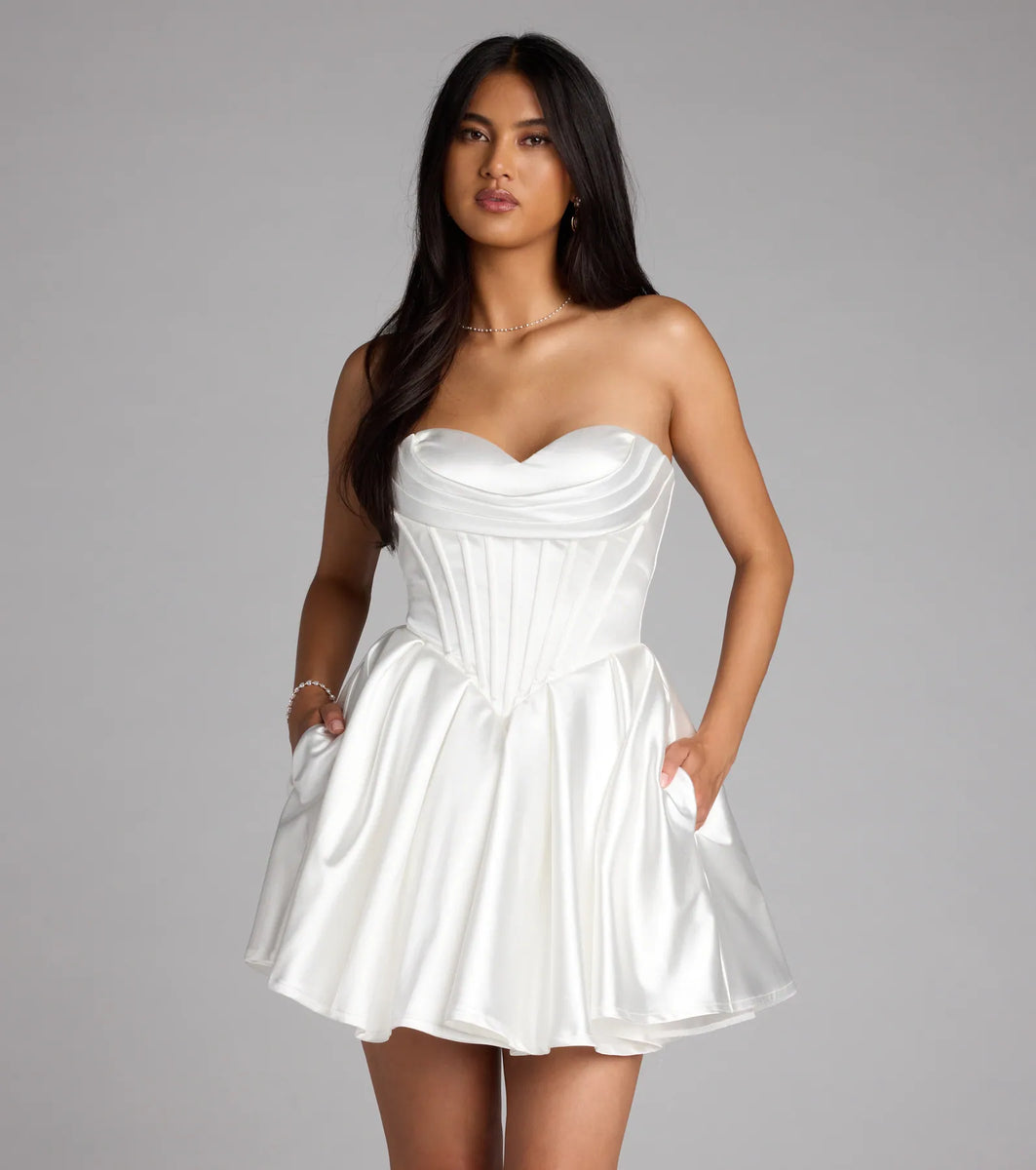 Corset Top Stretch Satin Dress Jade