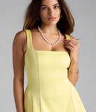 A stunning pick for an engagement photoshoot outfit or autumn wedding guest dress, this fall formal dress showcases the Selma Short A-Line Dress in yellow with a graceful silhouette that captures the moment.