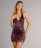 Style your seasonal looks with the Darlene Satin Halter Corset Mini Dress, a trend-right, fall dress designed for any plan on your calendar with new and unqiue details.