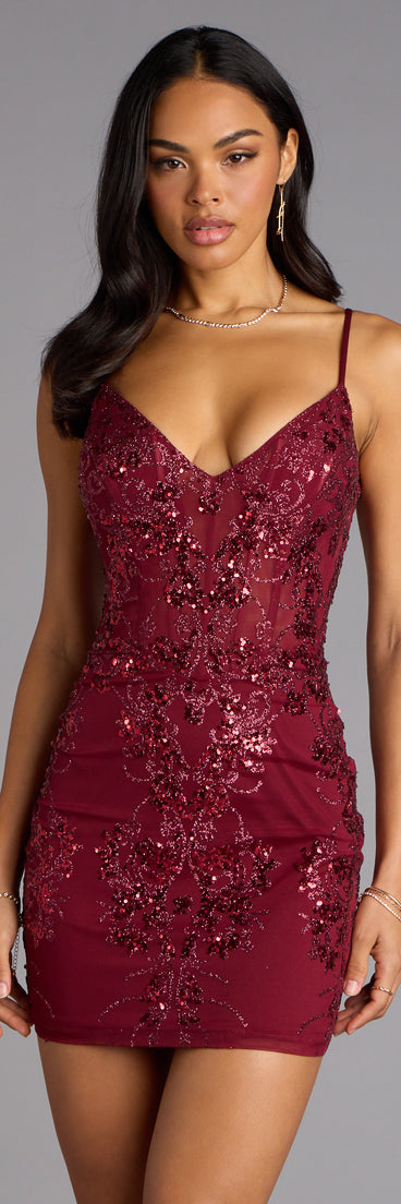 Jovie Sequin Glitter Sheer Mesh Mini Dress