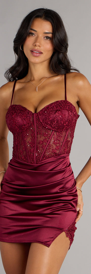 The Brandy Sleeveless Lace Satin Bodycon Mini Dress is your new go-to Windsor dress—effortless, versatile, and made to update your fall style in seconds.