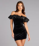 Lia Satin Ruffle Off-The-Shoulder Velvet Mini Dress