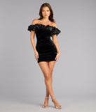 Lia Satin Ruffle Off-The-Shoulder Velvet Mini Dress