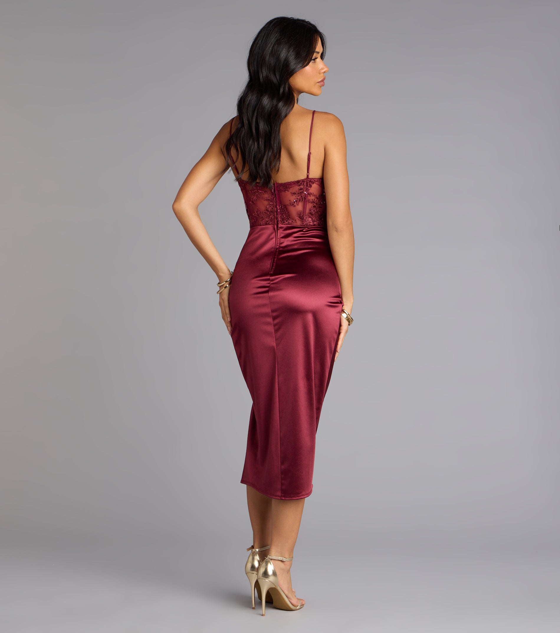 Elena Corset Satin Midi Formal Dress | Windsor