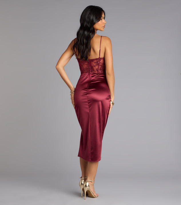 burgundy satin midi dress Elena Corset Satin Midi Formal Dress