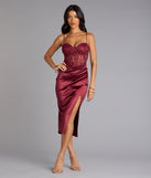 Elena Corset Satin Midi Formal Dress