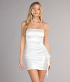 Cassey Satin Applique Ruffle Mini Dress