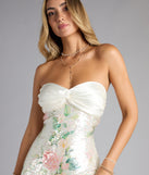 Feel ready for every dance floor moment or feed-worthy reel in the CHARMEUSE W/PRNTD SEQ PWR MSH SWTHRT STRPLSS TIE BK ALINE (05001000206012), a homecoming dress designed to own your moment.