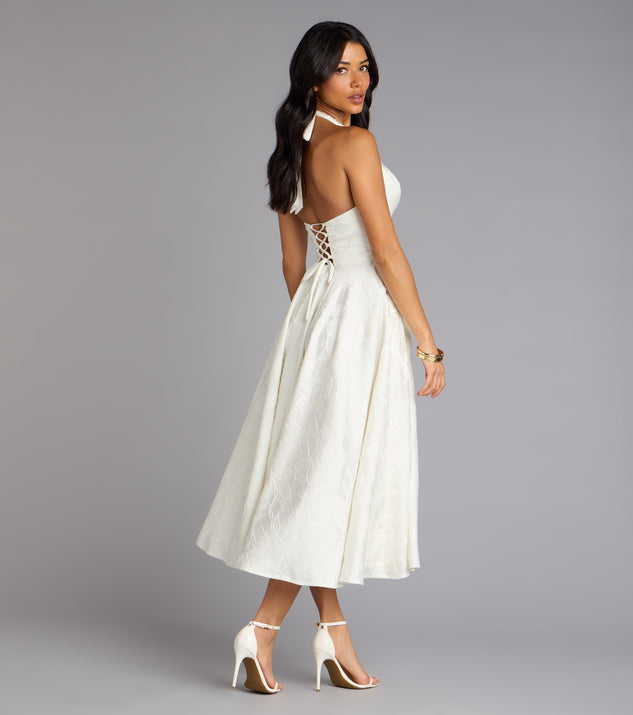 slim fit dress slacks Anabelle Halter Neck Lace Maxi Dress main image 0