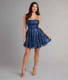 Thea Sequin Lace-Up Skater Dress