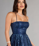 Thea Sequin Lace-Up Skater Dress