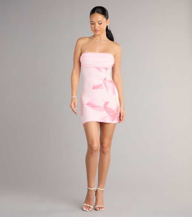 felicia floral beaded mini dress from windsor Hilary Tropical Floral Bead Mini Dress
