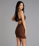 Maribel Sequin Bead Halter Mini Dress
